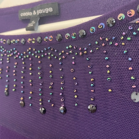 Cable & Gauge Purple Beaded Embellished Sweater Top XL - Picture 3 of 8